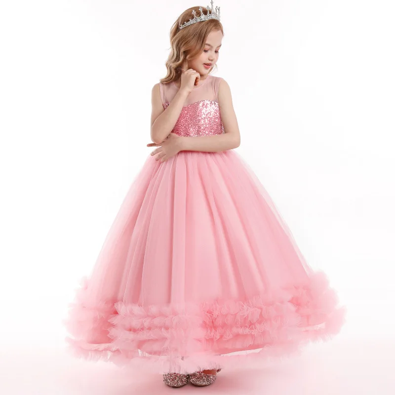 Sequined Children Elegant Dress Young Girl Long Wedding Dresses Teenager Girl's Festive Clothes From 5 to 12 Years