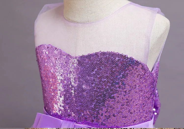 Sequined Children Elegant Dress Young Girl Long Wedding Dresses Teenager Girl's Festive Clothes From 5 to 12 Years
