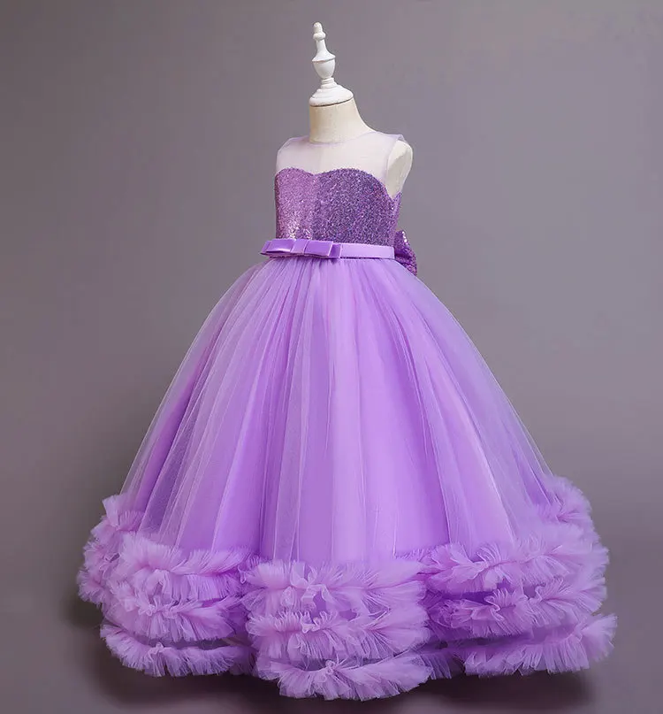 Sequined Children Elegant Dress Young Girl Long Wedding Dresses Teenager Girl's Festive Clothes From 5 to 12 Years