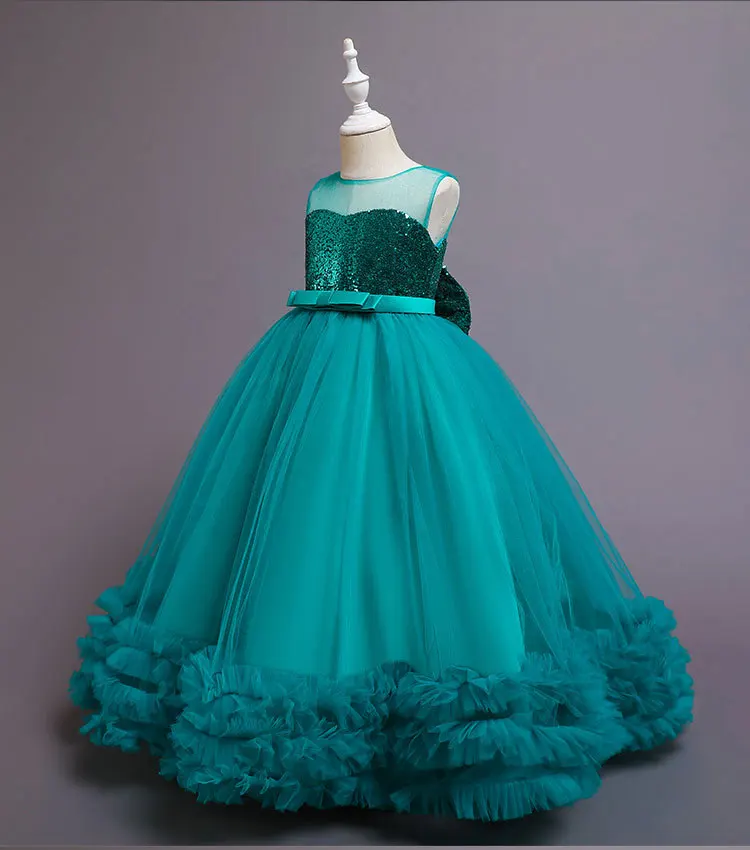 Sequined Children Elegant Dress Young Girl Long Wedding Dresses Teenager Girl's Festive Clothes From 5 to 12 Years