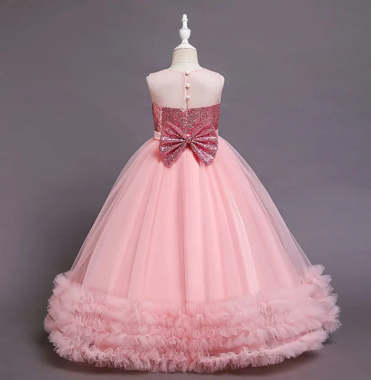 Sequined Children Elegant Dress Young Girl Long Wedding Dresses Teenager Girl's Festive Clothes From 5 to 12 Years