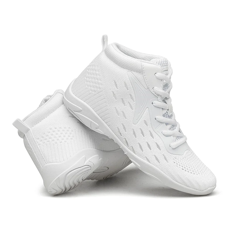 BAXINIER Girls White High Top Cheerleading Shoes Lightweight Youth Cheer Competition Sneakers Kids Training Dance Tennis Shoes