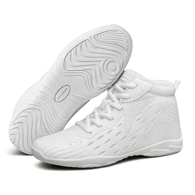 BAXINIER Girls White High Top Cheerleading Shoes Lightweight Youth Cheer Competition Sneakers Kids Training Dance Tennis Shoes
