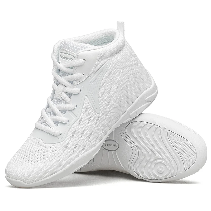 BAXINIER Girls White High Top Cheerleading Shoes Lightweight Youth Cheer Competition Sneakers Kids Training Dance Tennis Shoes