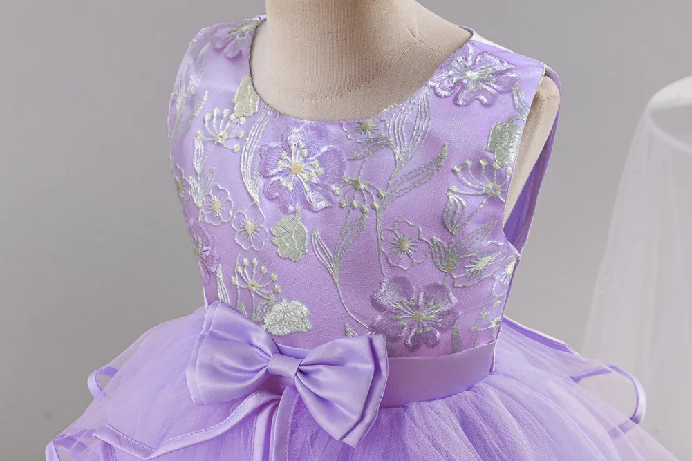 Girls' chiffon retro princess dress 4-12 years old flower embroidery long dress banquet host fashion high-end performance dress