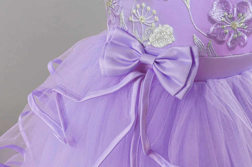 Girls' chiffon retro princess dress 4-12 years old flower embroidery long dress banquet host fashion high-end performance dress