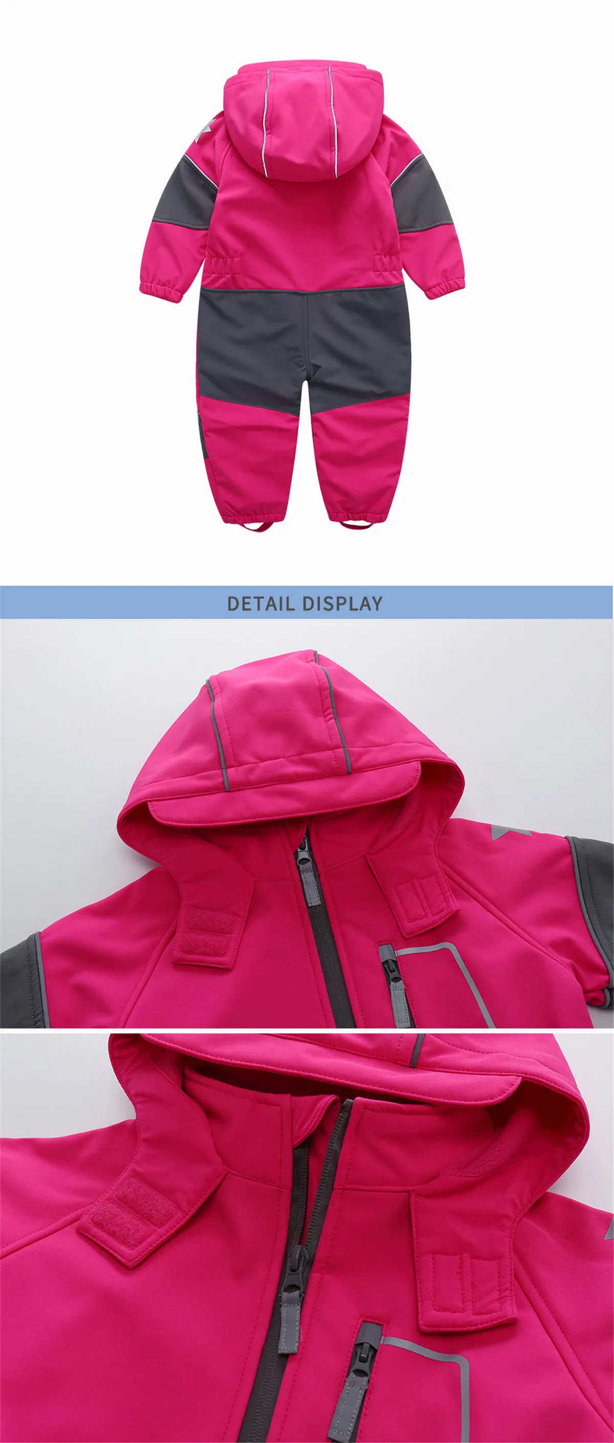 HONEYKING Children's Softshell Overalls Outdoor Hooded Coveralls Baby Rompers Windproof Waterproof Jumpsuit Kids Warm Jumpsuit