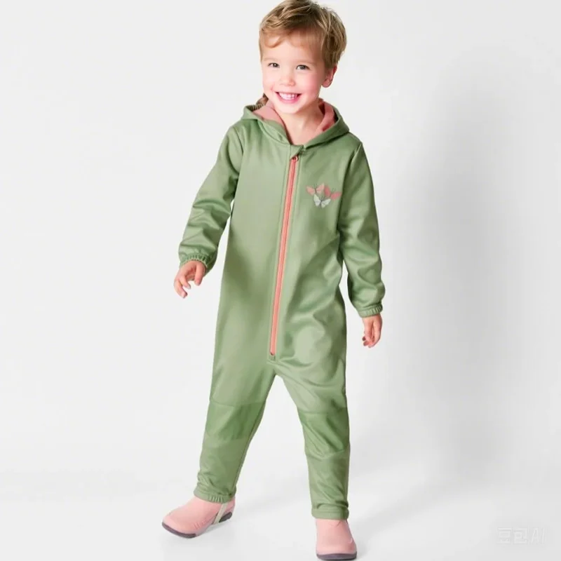 Children's Outdoor Soft-Shell Onesies Are Waterproof and Fleece Breathable