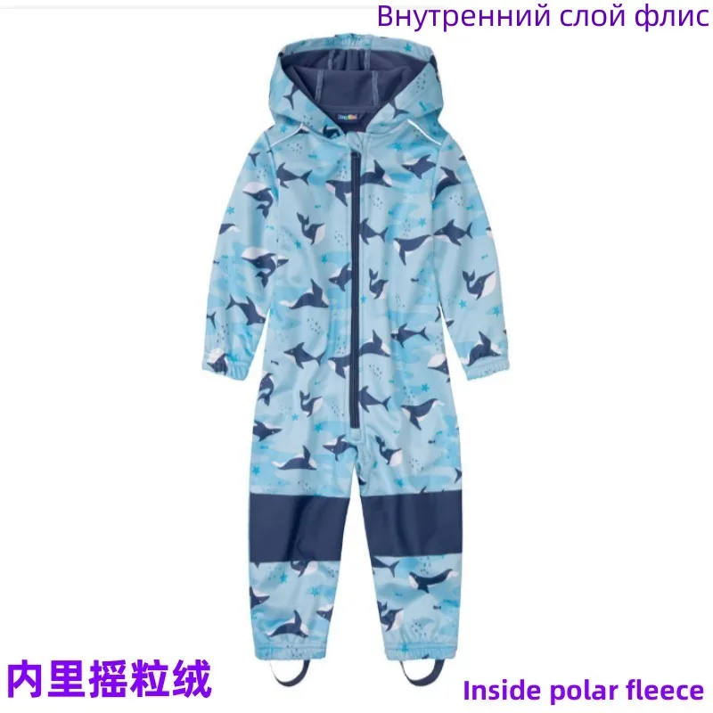 Children's Outdoor Soft-Shell Onesies Are Waterproof and Fleece Breathable