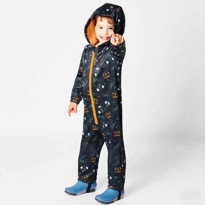 Children's Outdoor Soft-Shell Onesies Are Waterproof and Fleece Breathable
