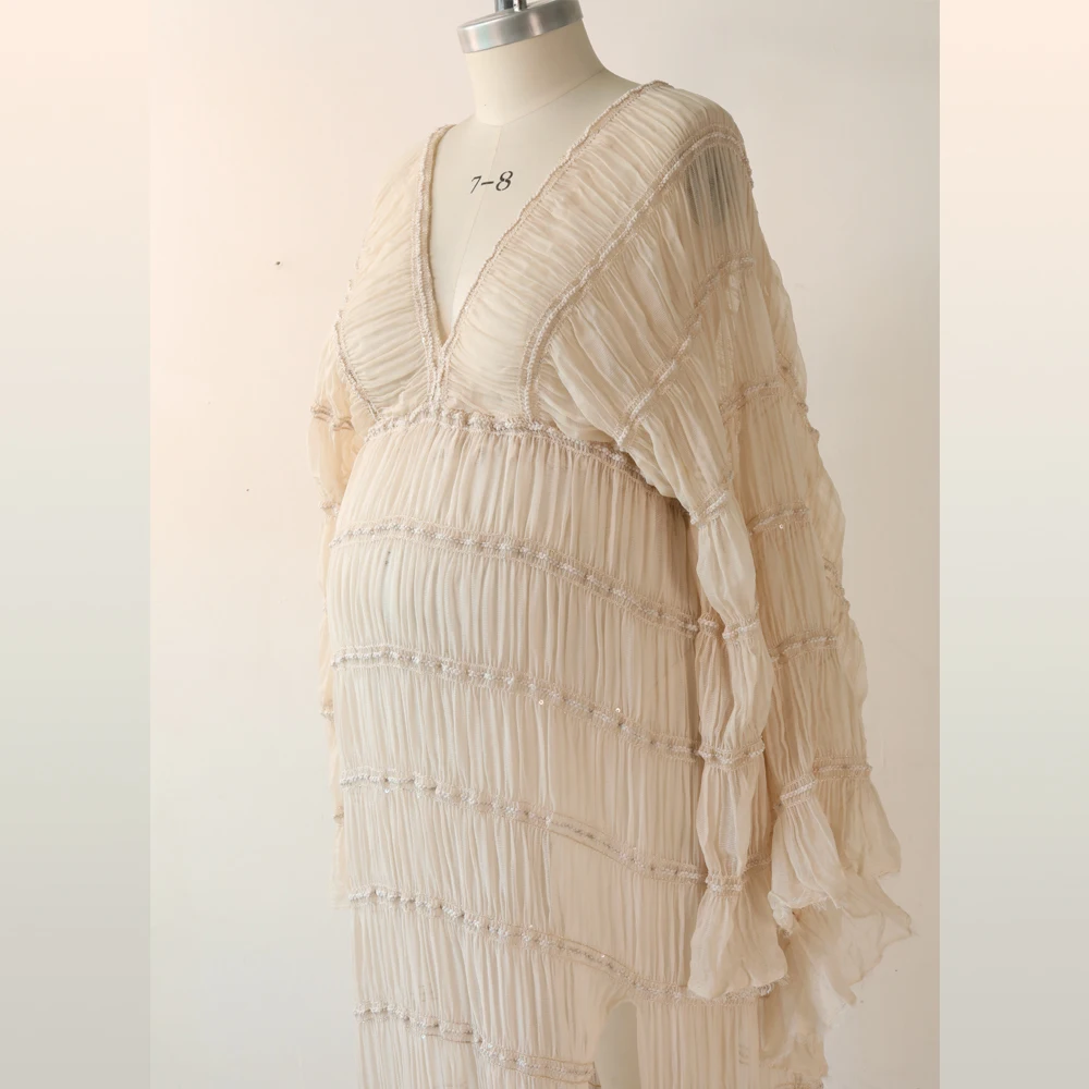 Bohemian Photo Shooting Pregnancy Dress Ruffle Long Sleeve Pleated Dresses Photo Shoot Photography Dress For Women