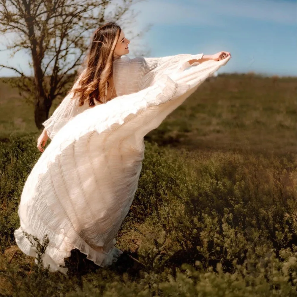 Bohemian Photo Shooting Pregnancy Dress Ruffle Long Sleeve Pleated Dresses Photo Shoot Photography Dress For Women