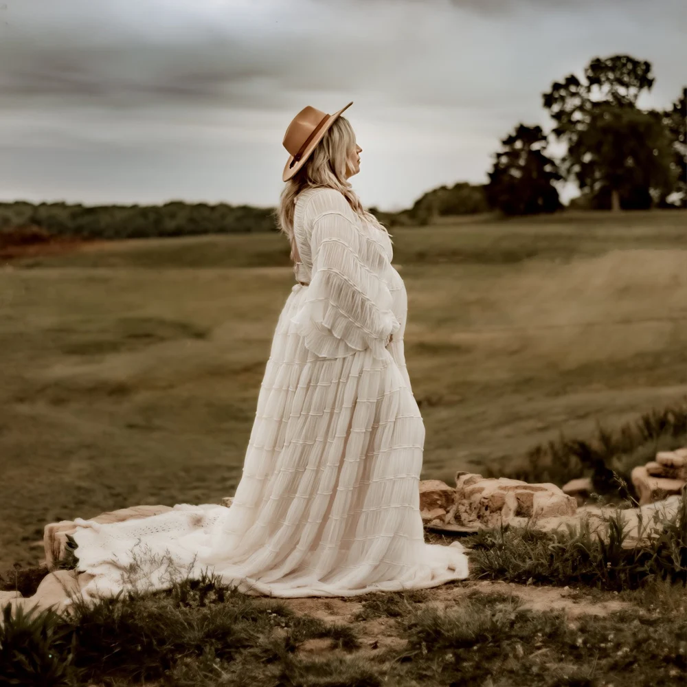 Bohemian Photo Shooting Pregnancy Dress Ruffle Long Sleeve Pleated Dresses Photo Shoot Photography Dress For Women