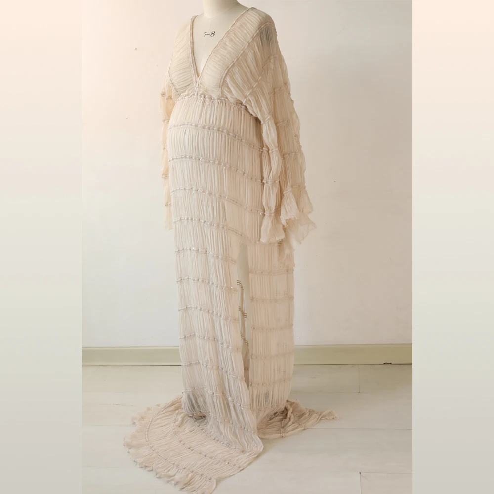 Bohemian Photo Shooting Pregnancy Dress Ruffle Long Sleeve Pleated Dresses Photo Shoot Photography Dress For Women