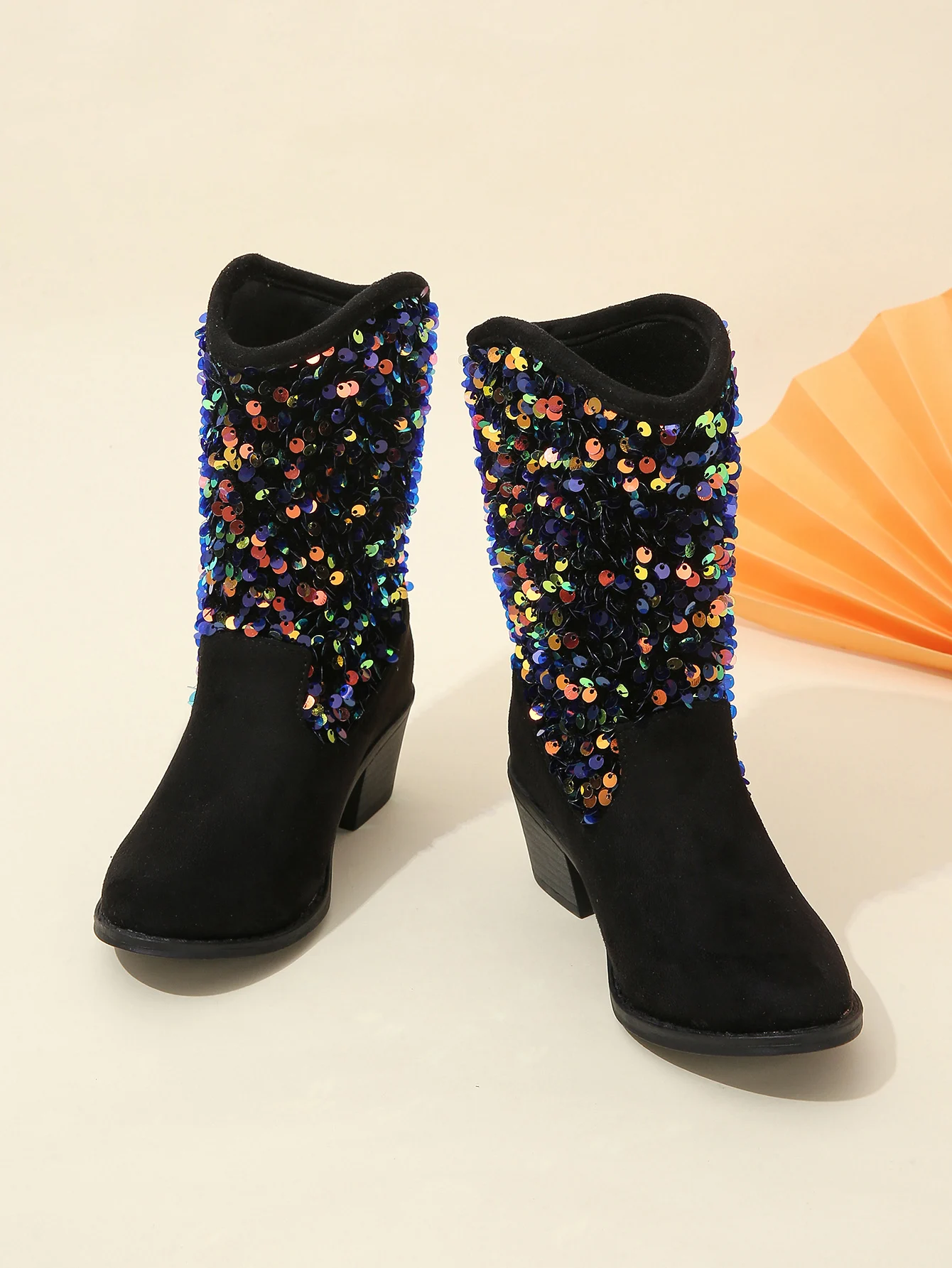 New Girls Boots Sequined Elegant Unique Low Heels Children Fashion Casual Princess Boots Solid Color Kids Slip-on Breatheable