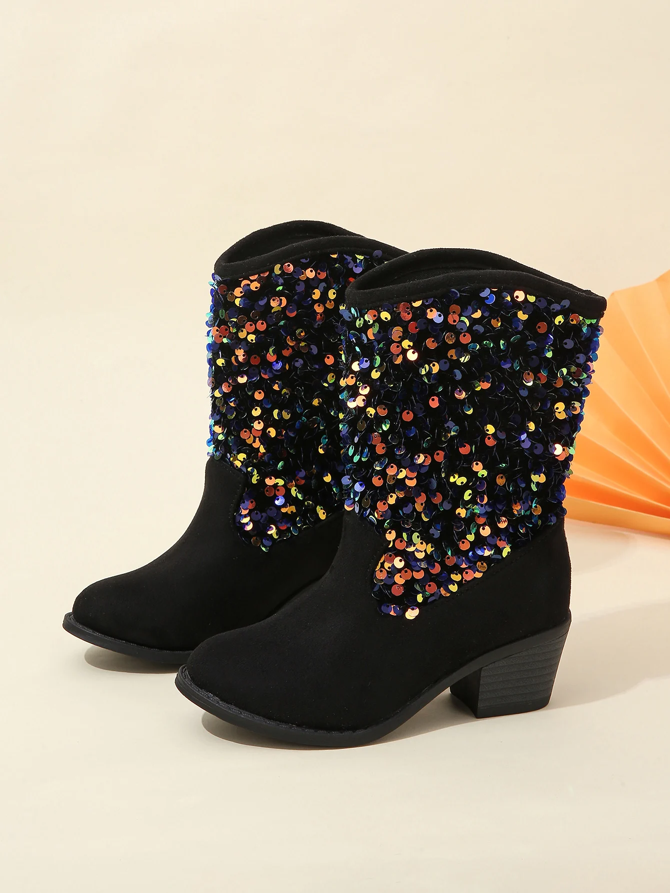 New Girls Boots Sequined Elegant Unique Low Heels Children Fashion Casual Princess Boots Solid Color Kids Slip-on Breatheable