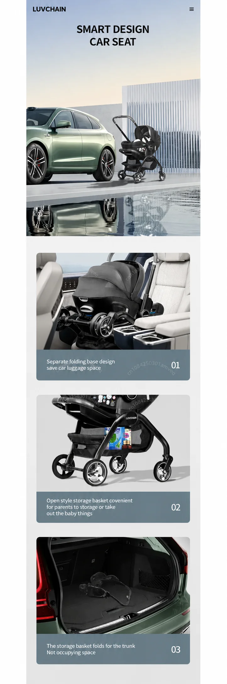 3-in-1 Baby Safety Stroller, Two-Way Newborn Baby Safety Seat, Portable 3-in-1 Stroller for Ages 0-2 Years Old