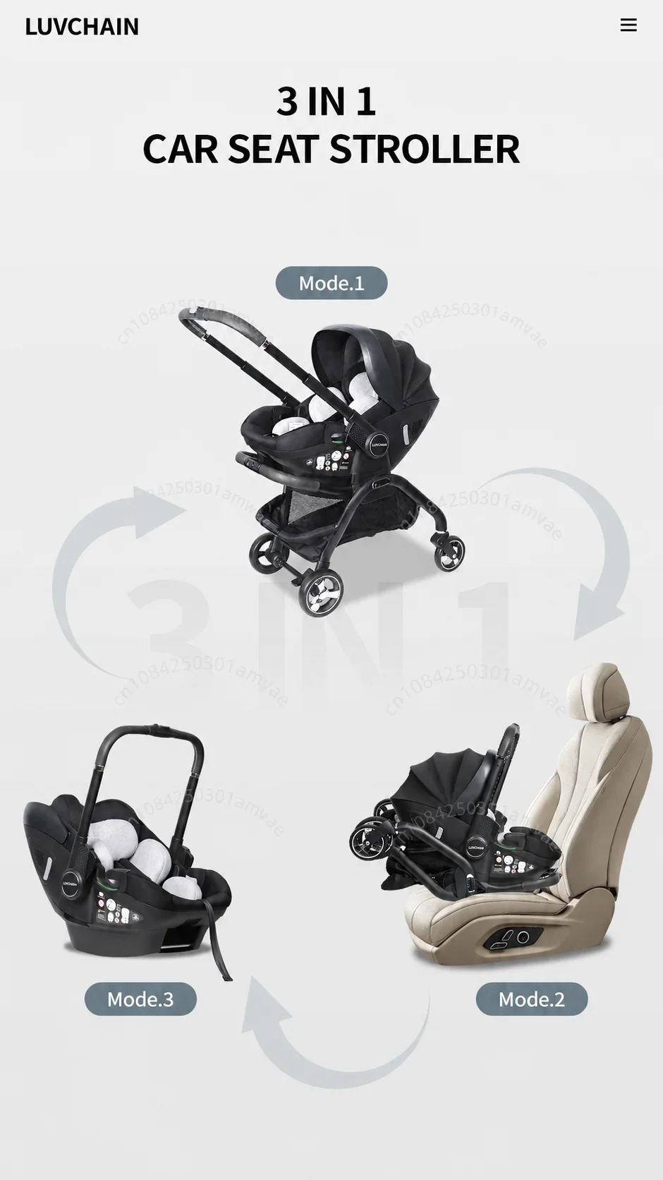 3-in-1 Baby Safety Stroller, Two-Way Newborn Baby Safety Seat, Portable 3-in-1 Stroller for Ages 0-2 Years Old