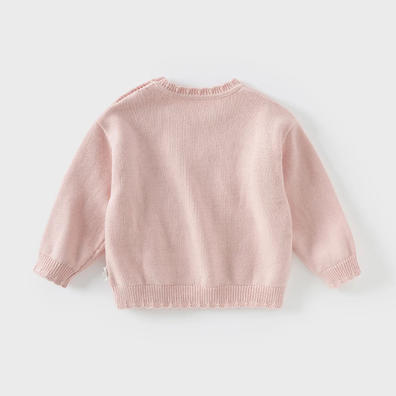 Dave Bella 2024 New Autumn Winter Girls Baby Cute Knitted Sweater Pullover Cartoon Cat Pink Children's Knitwear Top DB4242663
