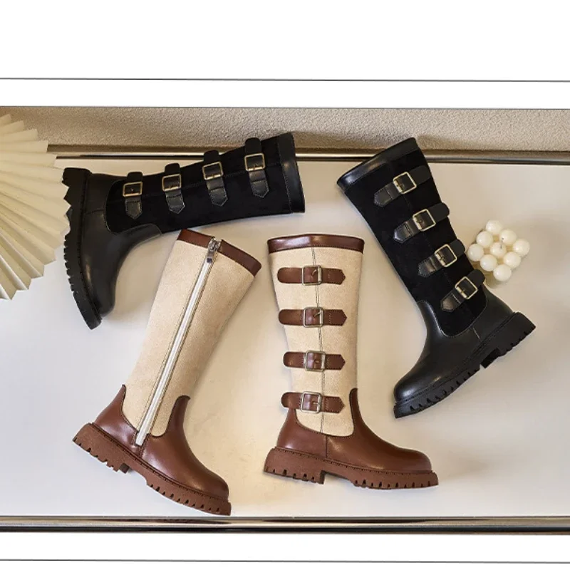 2024 Children High Boots for Girls Autumn Winter New Fashion and Comfortable British Style Casual Versatile Trendy Leather Shoes