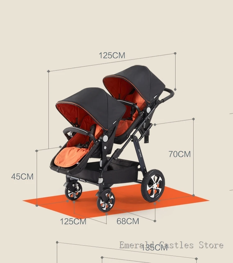 Luxury Twin Baby Stroller,High Landscape Pram,Folding Carriage,twins stroller baby car,Double Seat strollers,Lying and Seating