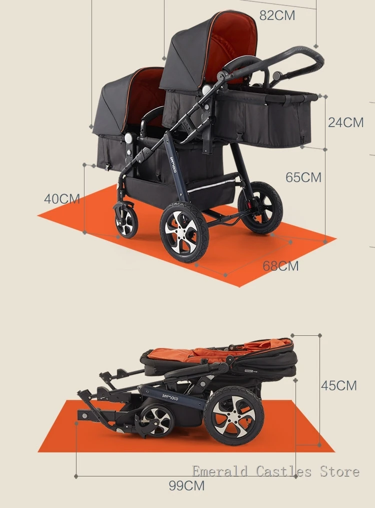 Luxury Twin Baby Stroller,High Landscape Pram,Folding Carriage,twins stroller baby car,Double Seat strollers,Lying and Seating
