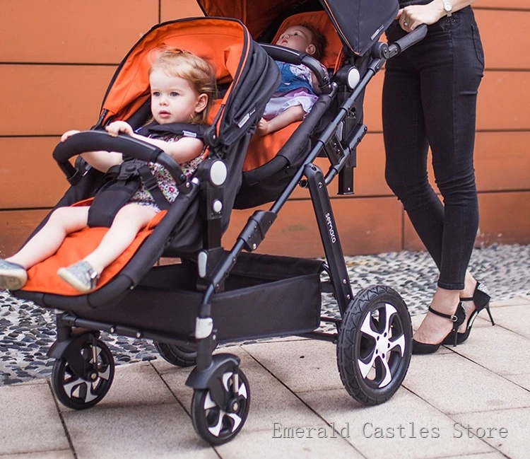 Luxury Twin Baby Stroller,High Landscape Pram,Folding Carriage,twins stroller baby car,Double Seat strollers,Lying and Seating