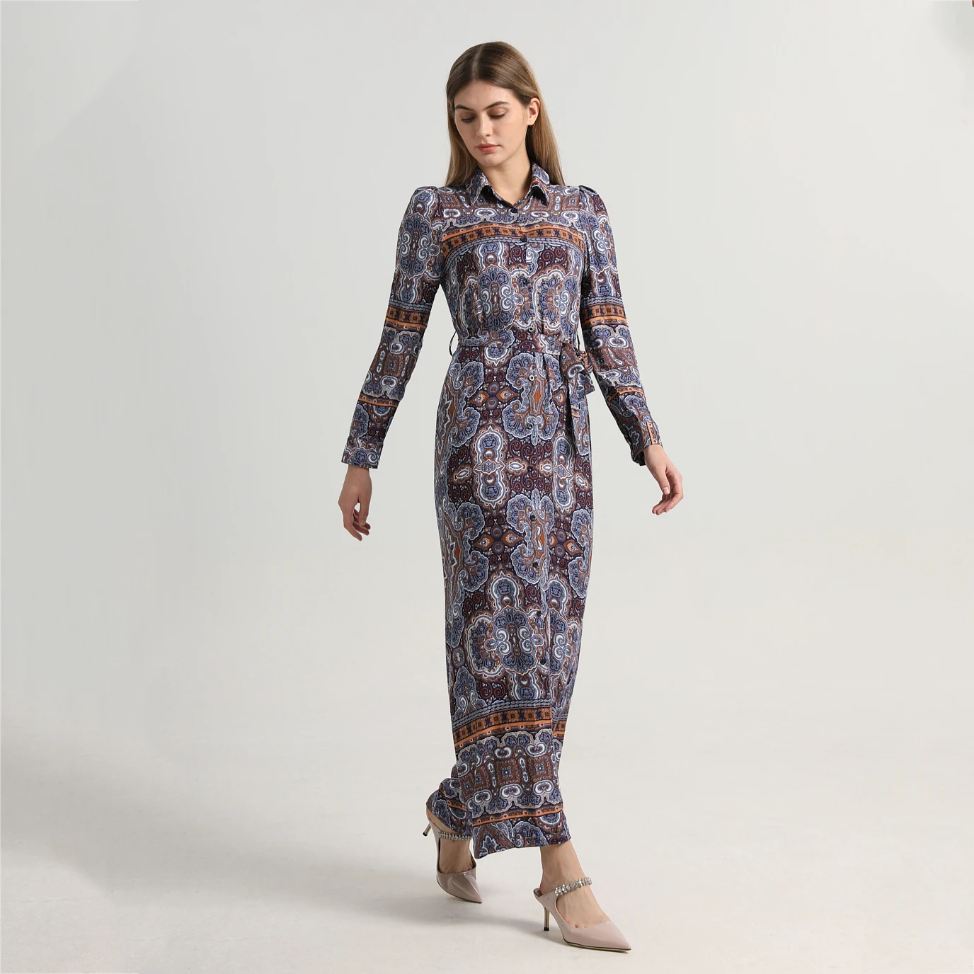 AP ISHA Style Print Soft Maxi Dress with Belt 2024 Spring and Summer Big Girls and Women Dresses Clothes 01-3