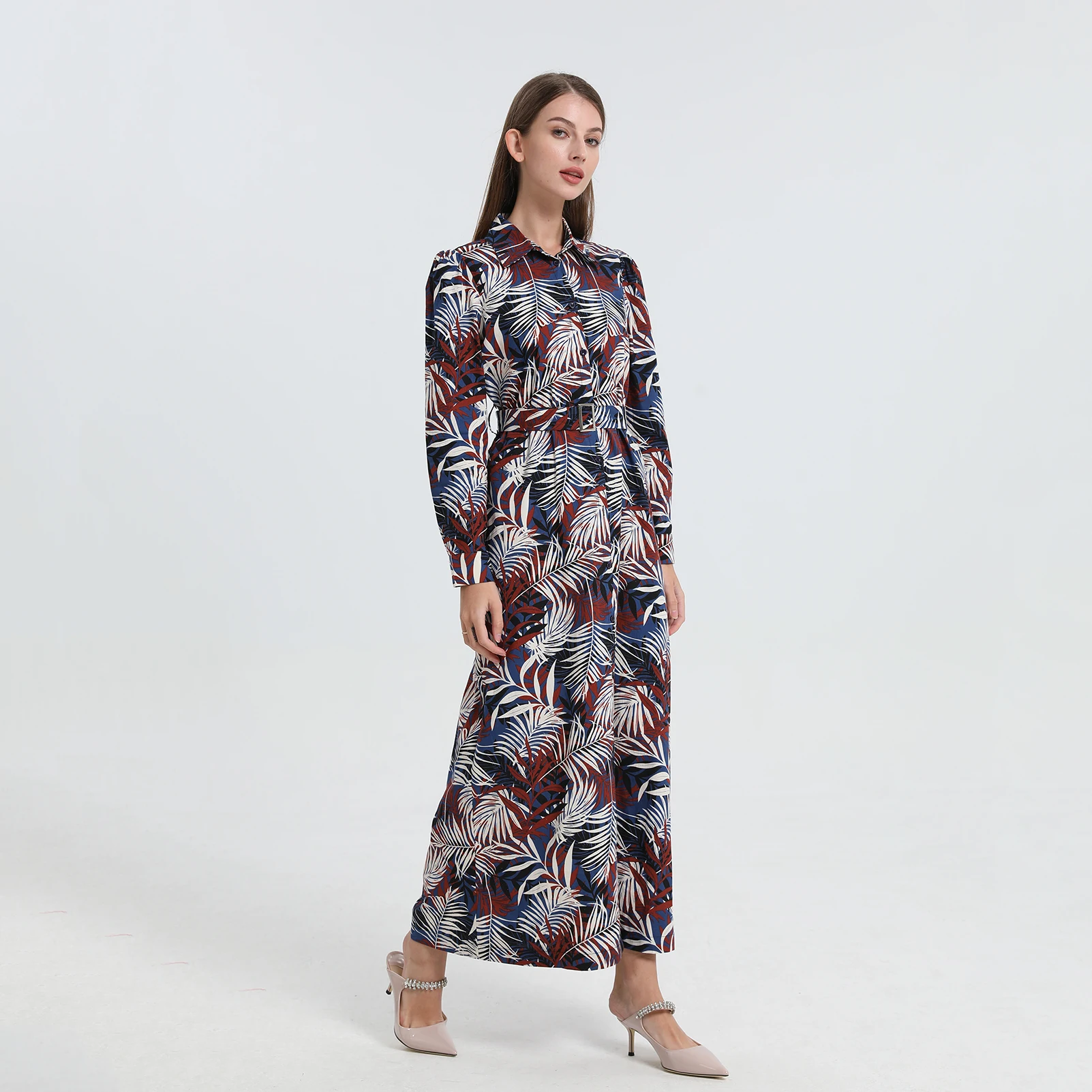 AP ISHA Style Print Soft Maxi Dress with Belt 2024 Spring and Summer Big Girls and Women Dresses Clothes 01-3