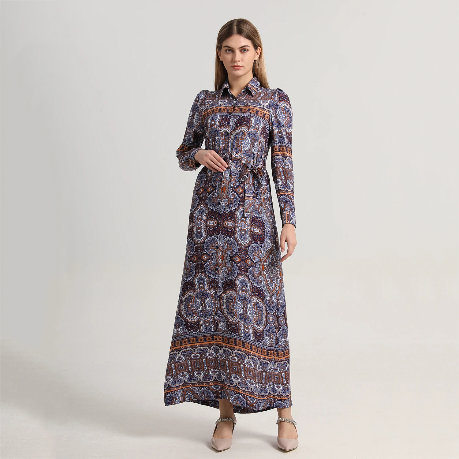 AP ISHA Style Print Soft Maxi Dress with Belt 2024 Spring and Summer Big Girls and Women Dresses Clothes 01-3