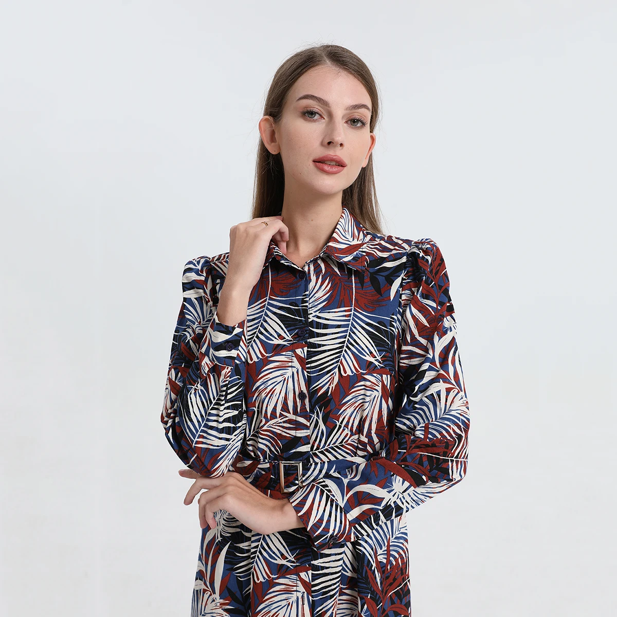 AP ISHA Style Print Soft Maxi Dress with Belt 2024 Spring and Summer Big Girls and Women Dresses Clothes 01-3