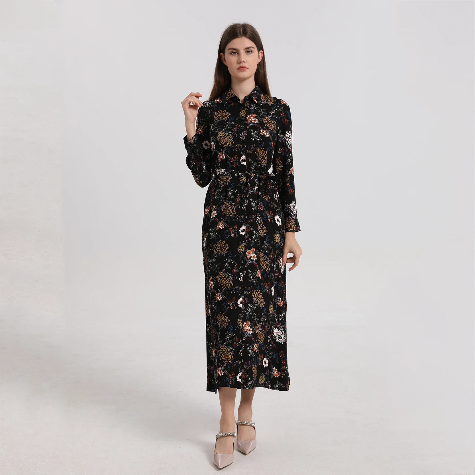 AP ISHA Style Print Soft Maxi Dress with Belt 2024 Spring and Summer Big Girls and Women Dresses Clothes 01-3