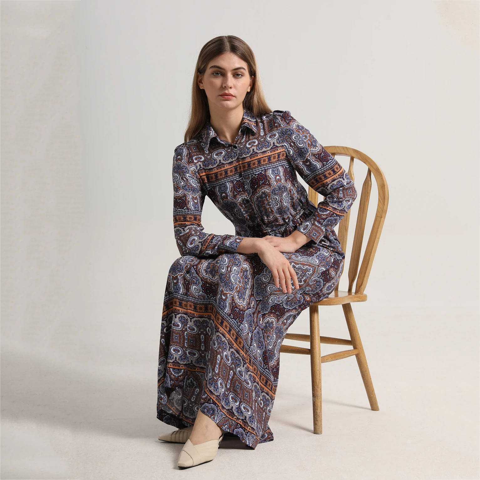 AP ISHA Style Print Soft Maxi Dress with Belt 2024 Spring and Summer Big Girls and Women Dresses Clothes 01-3