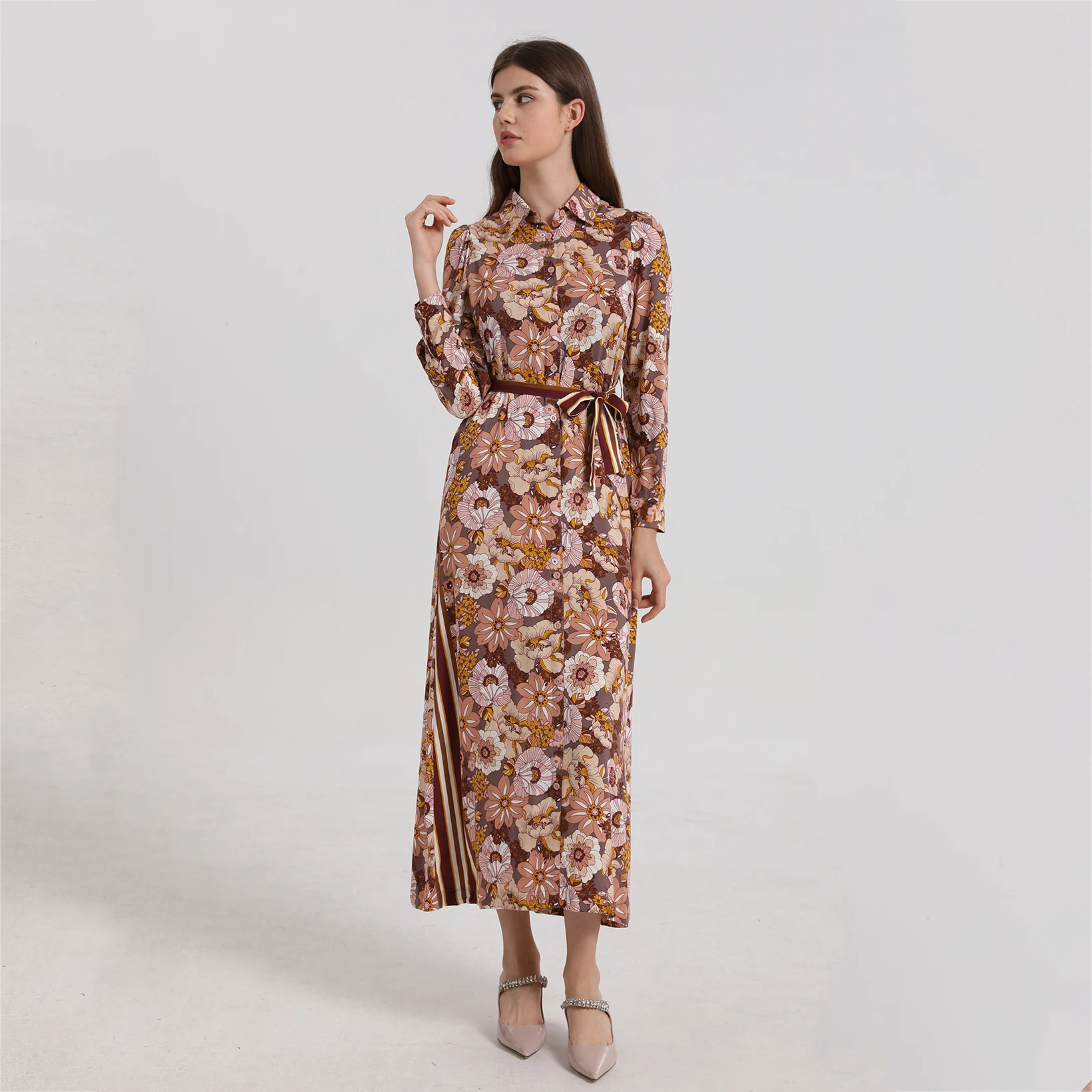 AP ISHA Style Print Soft Maxi Dress with Belt 2024 Spring and Summer Big Girls and Women Dresses Clothes 01-3