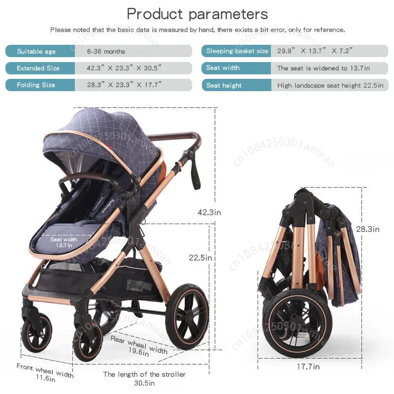 Baby Stroller, One Click Folding, Two-Way Push, 3-in-1, Lightweight, Can Sit or Lie Down, Portable Baby Stroller Suitable for Ag