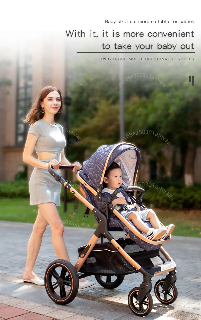 Baby Stroller, One Click Folding, Two-Way Push, 3-in-1, Lightweight, Can Sit or Lie Down, Portable Baby Stroller Suitable for Ag