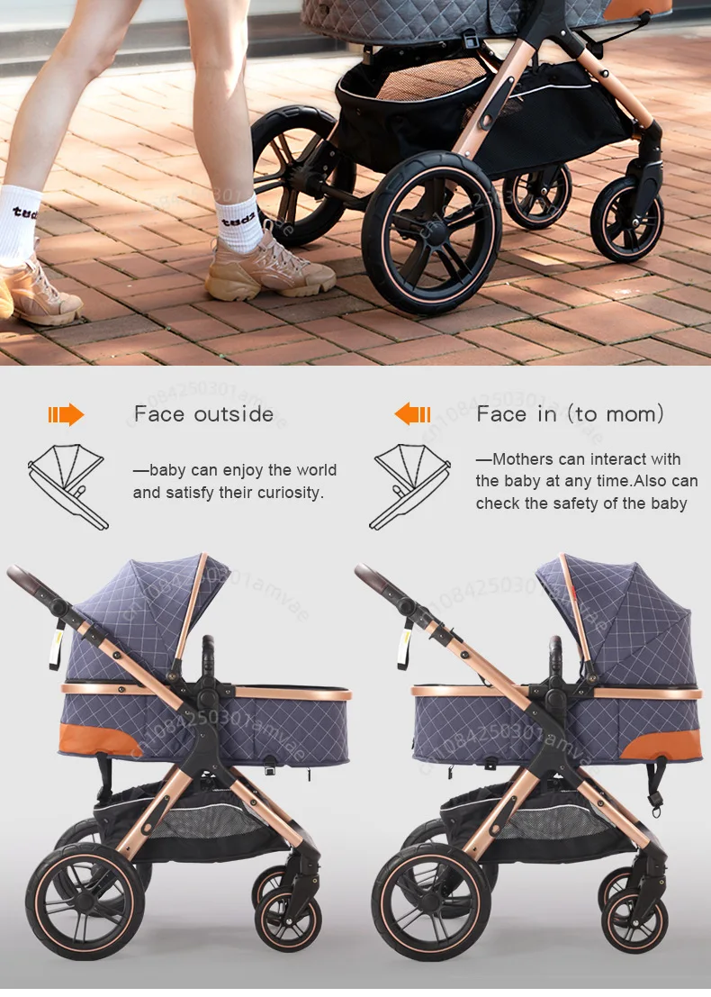 Baby Stroller, One Click Folding, Two-Way Push, 3-in-1, Lightweight, Can Sit or Lie Down, Portable Baby Stroller Suitable for Ag