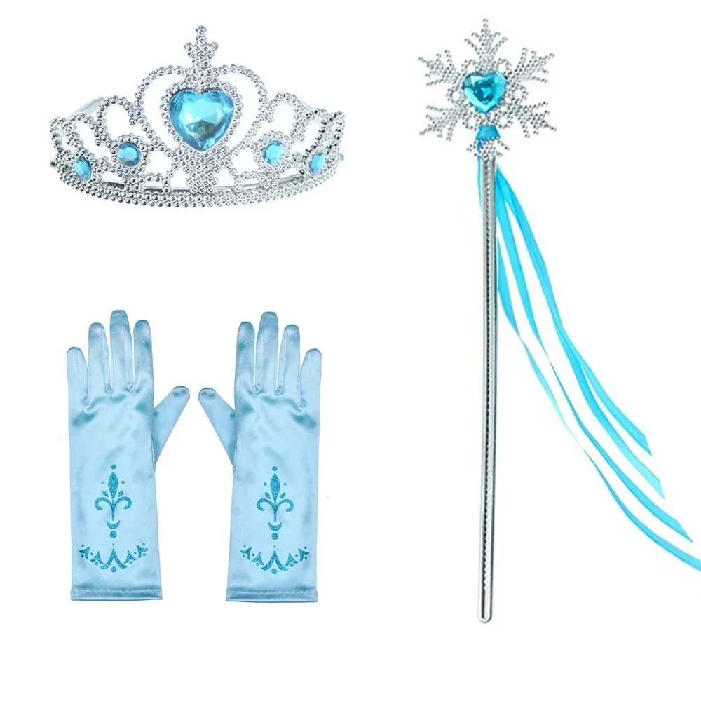 Sequins Princess Costume for Girls Sky Blue Tulle Tutu Dress Mid-Calf Snowflake Kids Halloween Birthday Carnival Party Dress Up