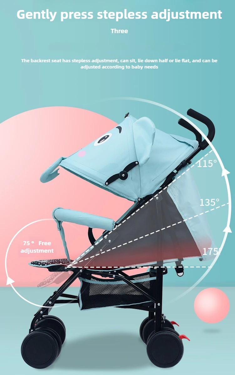 Cartoon Elephant Stroller Adjustable Baby Stroller for All Seasons, Can Sit or Lie Down Safe and Portable