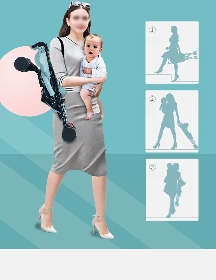 Cartoon Elephant Stroller Adjustable Baby Stroller for All Seasons, Can Sit or Lie Down Safe and Portable