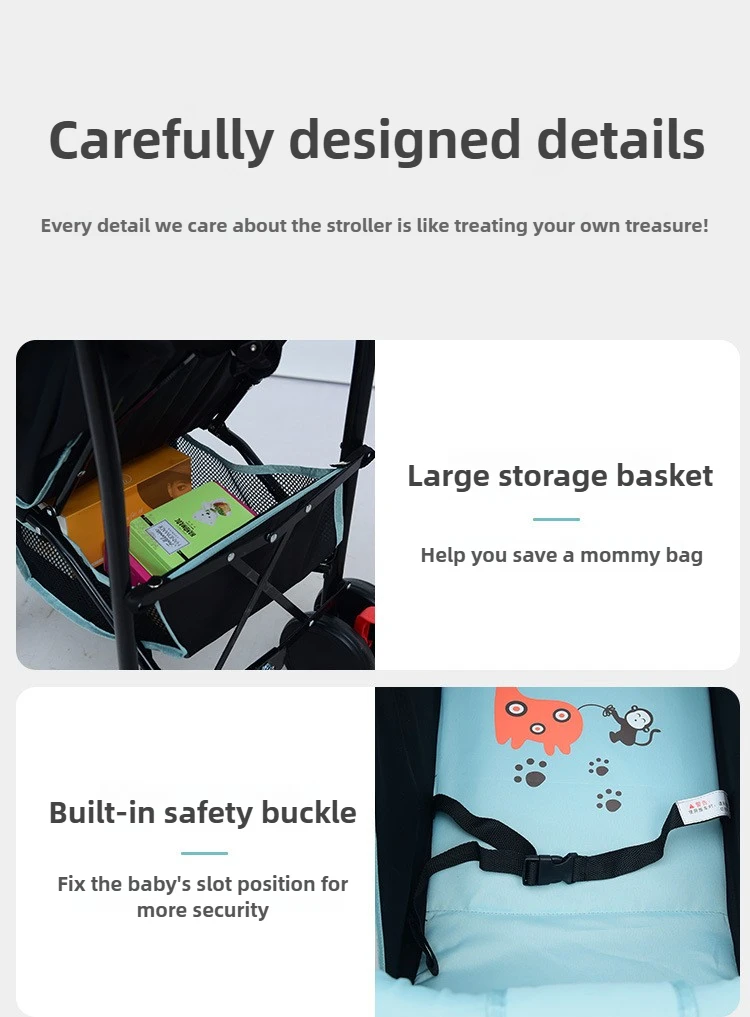 Cartoon Elephant Stroller Adjustable Baby Stroller for All Seasons, Can Sit or Lie Down Safe and Portable