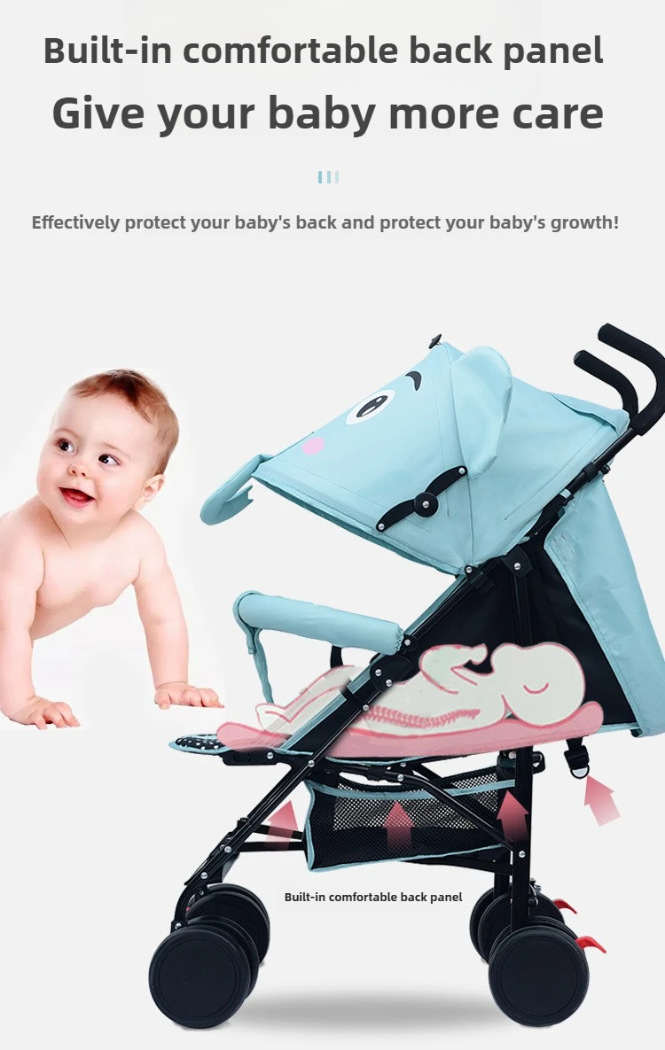 Cartoon Elephant Stroller Adjustable Baby Stroller for All Seasons, Can Sit or Lie Down Safe and Portable