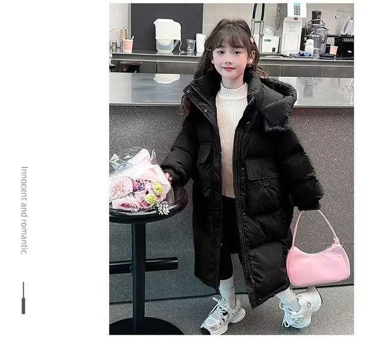 Down Jacket For Girls Winter Thicken Keep Warm Mid Length Cotton-Padded Jacket Girls Winter Clothing Winter Outerwear