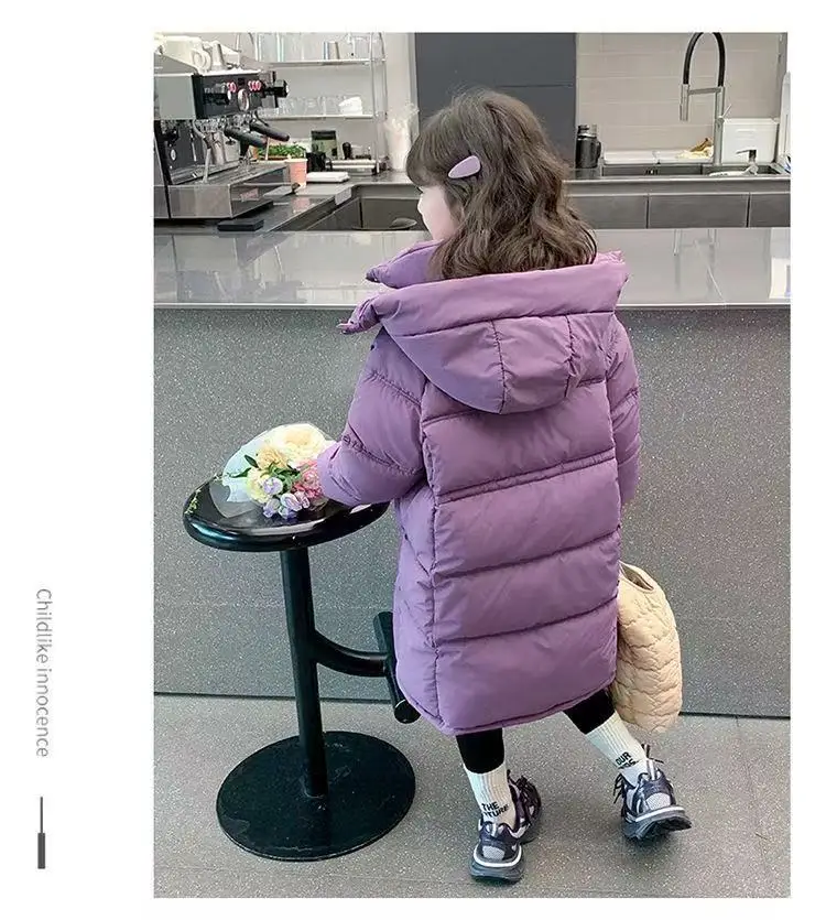 Down Jacket For Girls Winter Thicken Keep Warm Mid Length Cotton-Padded Jacket Girls Winter Clothing Winter Outerwear