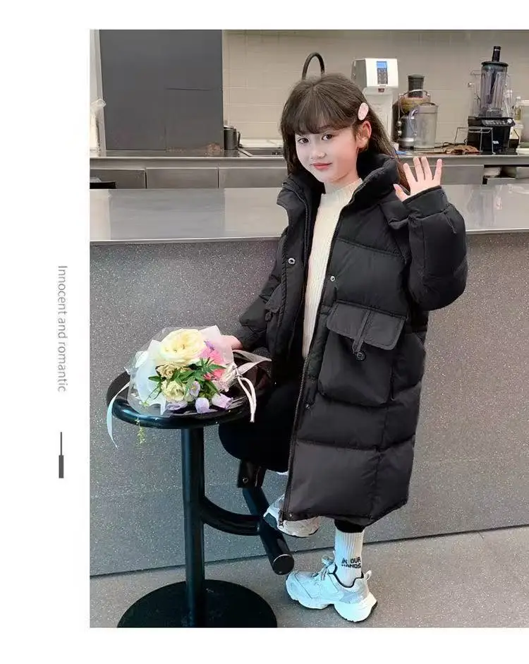 Down Jacket For Girls Winter Thicken Keep Warm Mid Length Cotton-Padded Jacket Girls Winter Clothing Winter Outerwear
