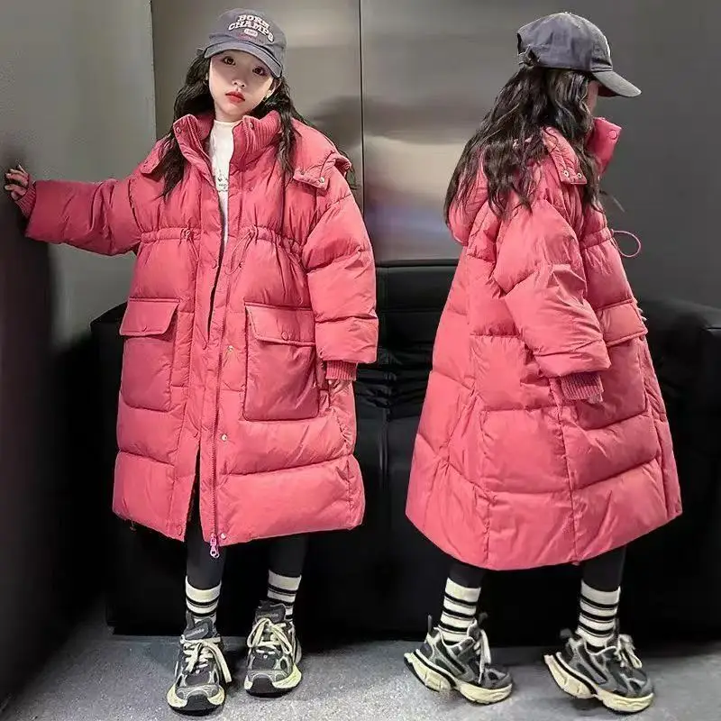 Down Jacket For Girls Winter Thicken Keep Warm Mid Length Cotton-Padded Jacket Girls Winter Clothing Winter Outerwear