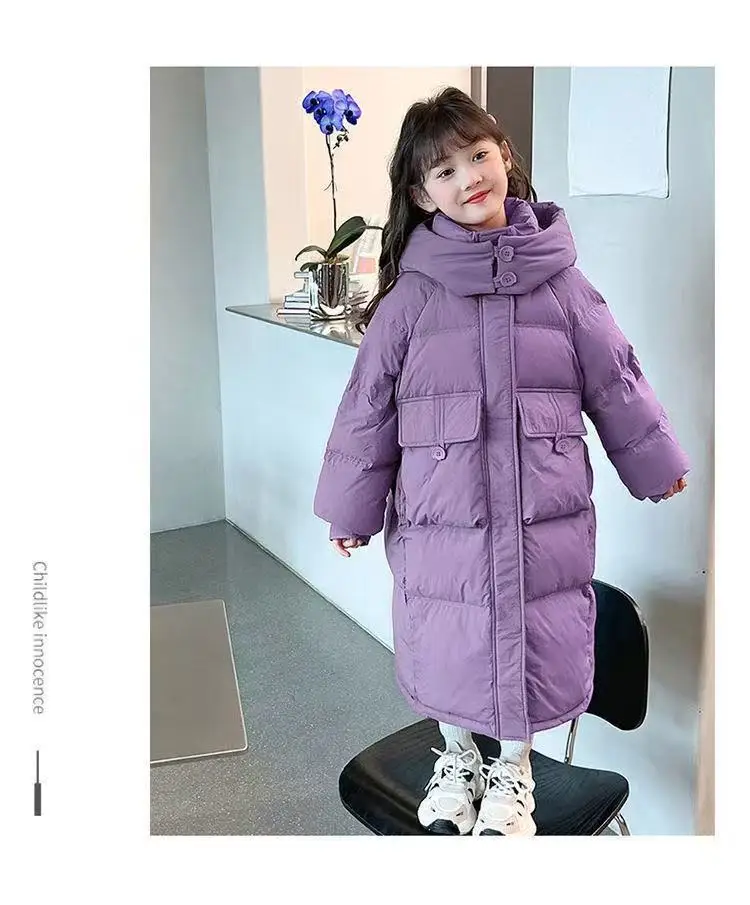 Down Jacket For Girls Winter Thicken Keep Warm Mid Length Cotton-Padded Jacket Girls Winter Clothing Winter Outerwear