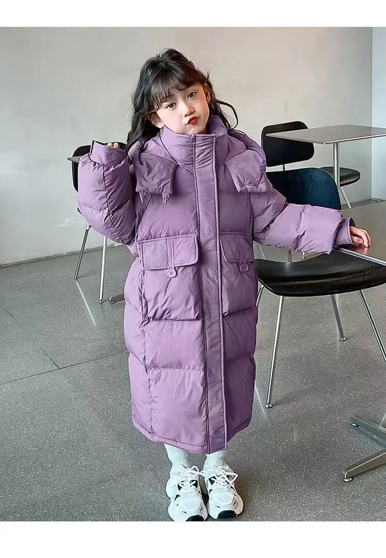 Down Jacket For Girls Winter Thicken Keep Warm Mid Length Cotton-Padded Jacket Girls Winter Clothing Winter Outerwear