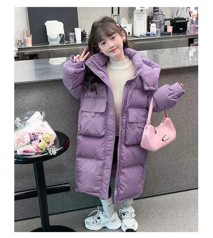 Down Jacket For Girls Winter Thicken Keep Warm Mid Length Cotton-Padded Jacket Girls Winter Clothing Winter Outerwear