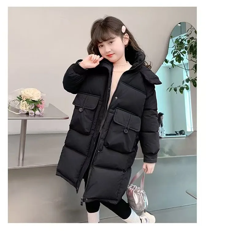 Down Jacket For Girls Winter Thicken Keep Warm Mid Length Cotton-Padded Jacket Girls Winter Clothing Winter Outerwear